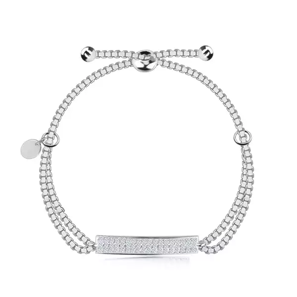 Állítható 925 ezüst karkötő - téglalap átlátszó cirkóniákkal, ovális lemezzel