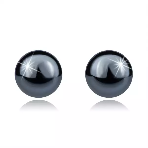 925 Ezüst fülbevaló - sötétszürke hematit gyöngy, 6 mm
