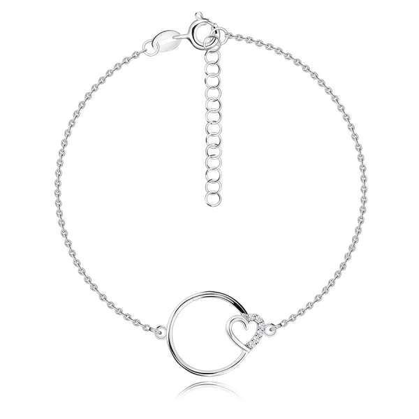 925 ezüst karkötő - kör körvonal, szív kontúr, kerek cirkóniák