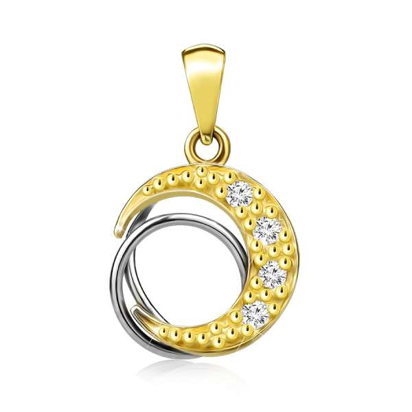 9K arany kombinált arany medál  - félhold cirkóniákkal, karikákkal