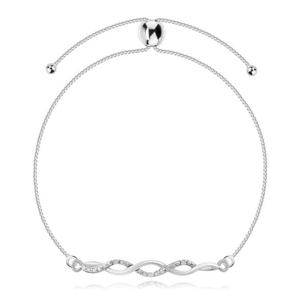 925 ezüst bokalánc - összekapcsolt hullámok, átlátszó briliánsok, állítható hosszúság