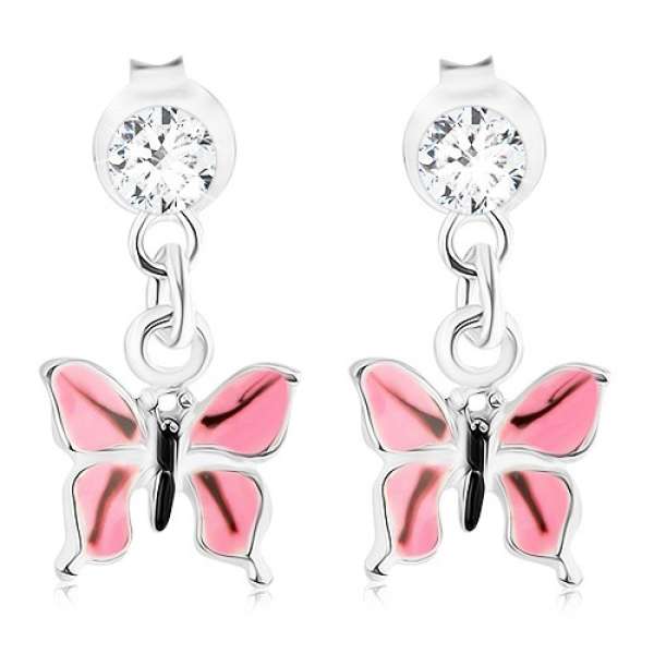 925 ezüst fülbevaló, rózsaszín fénymáz, Swarovski kristály