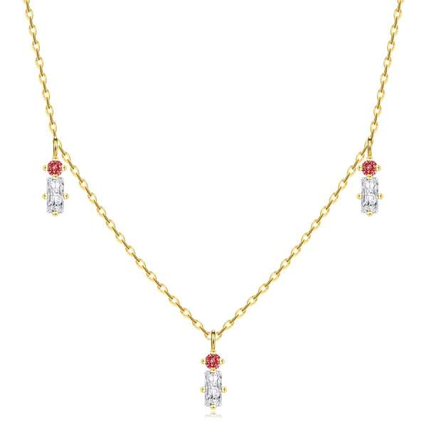 14K sárga arany nyaklánc - piros kerek és átlátszó téglalap alakú cirkóniák