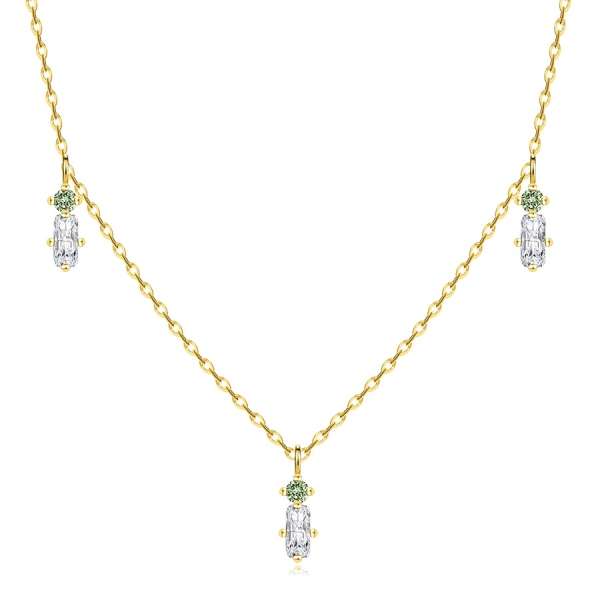 14K sárga arany nyaklánc - zöld kerek és átlátszó téglalap alakú cirkóniák