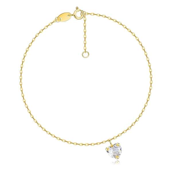 14K sárga arany karkötő - átlátszó cirkónia szív, ovális láncszemekkel 