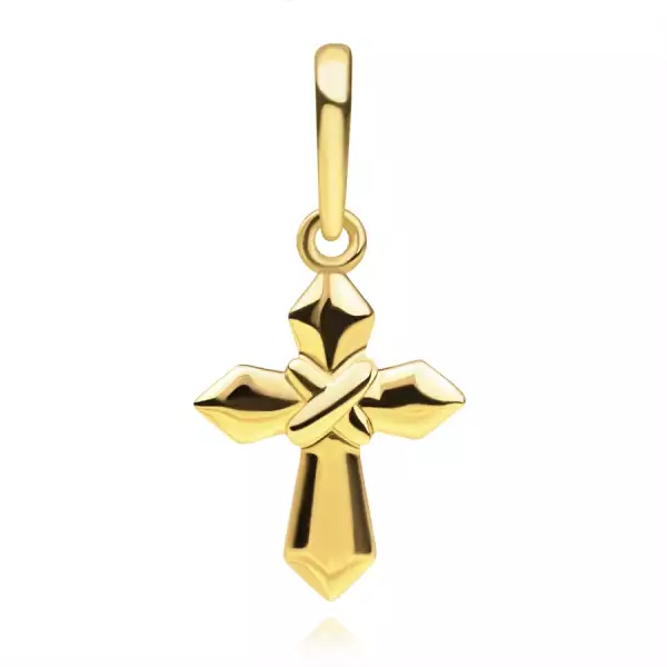 14K sárga arany medál - kereszt, levágott háromszög alakú vállú, X mintával