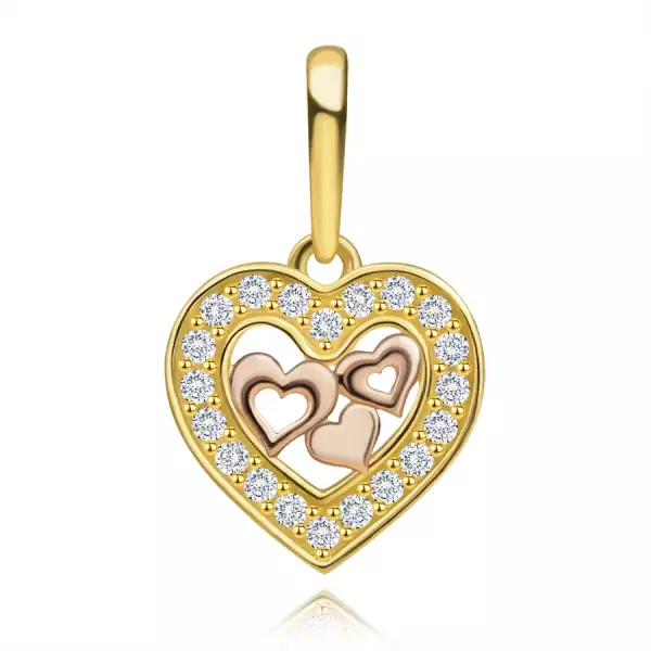 14K kombinált arany medál - szív motívum, cirkónia vonal
