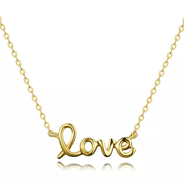9K sárga arany nyaklánc - fényes love felirattal, finom láncon