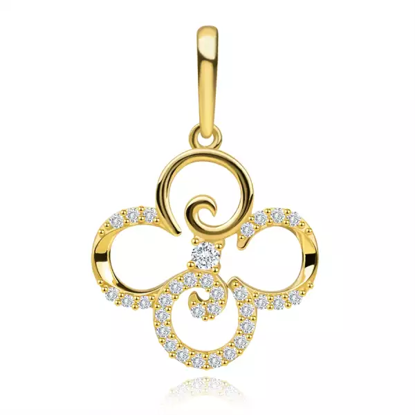 375 sárga arany medál - négylevelű lóhere kerek cirkóniákkal díszítve