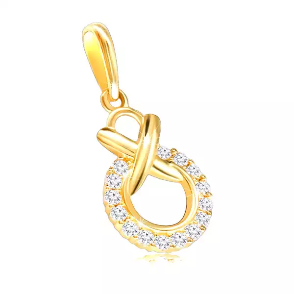 9K arany medál– kerek kontúr, átlátszó cirkóniákkal, kis körrel összefonva