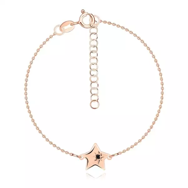925 ezüst karkötő - rózsa arany színű csillag, fekete gyémánttal, csillag