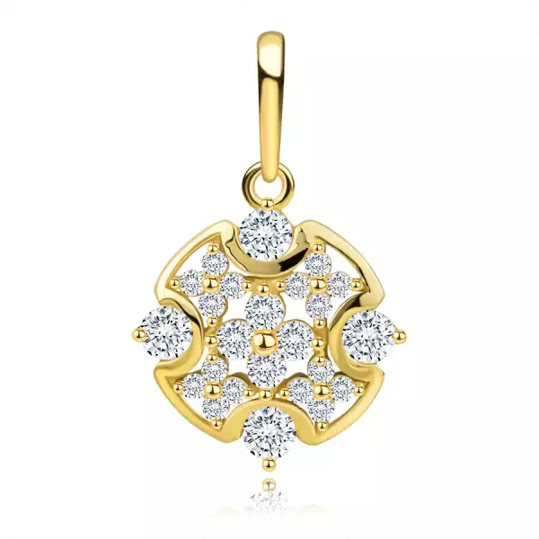 585 sárga arany kerek medál - átlátszó cirkóniák körben, kivágásokkal