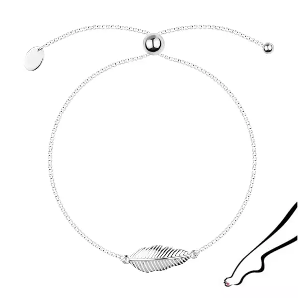 925 ezüst karkötő - domború toll, átlós bevágásokkal, állítható lánc