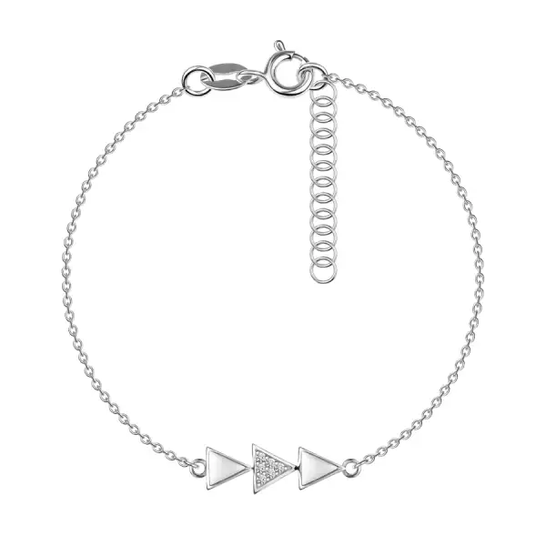 925 ezüst karkötő - három nyíl, átlátszó cirkónia, fehér gyöngyház