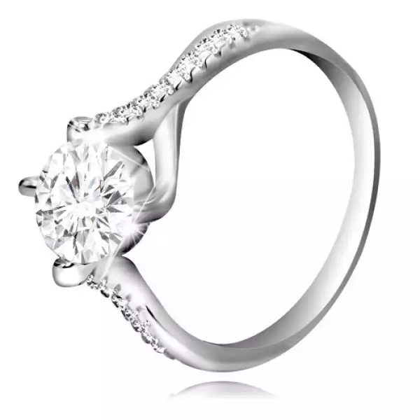 925 ezüst eljegyzési gyűrű - kristálytiszta kerek cirkónia, ívelt sín - Nagyság_ 49