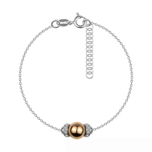925 ezüst karkötő - ezüst és rózsaarany színű gyöngyök, cirkóniás karika