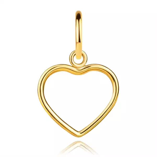 375 sárga arany medál - szimmetrikus szív körvonal, sima felülettel