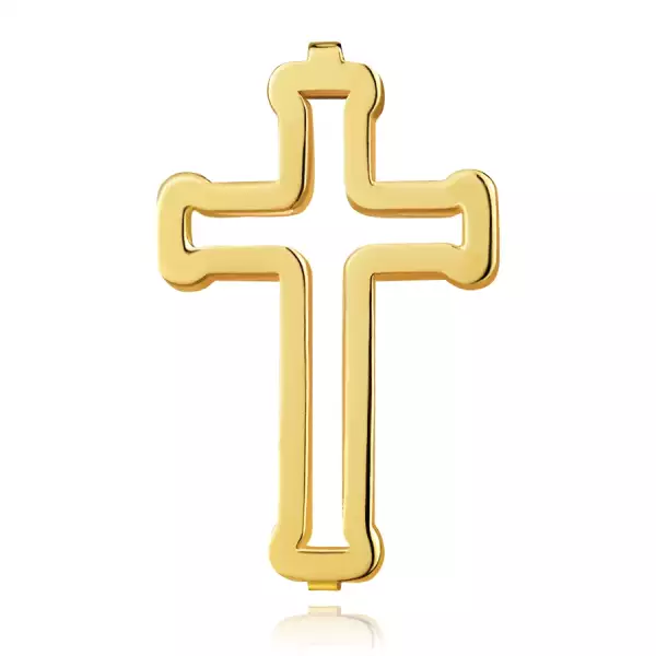 14K sárga arany medál - kereszt dupla körvonal, a végén meghosszabbítással