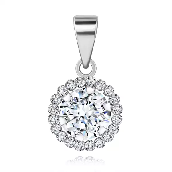 14K fehér arany medál - kerek cirkónia körbe átlátszó cirkóniákkal