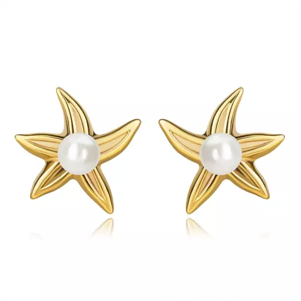 9K sárga arany fülbevaló - tengeri csillag édesvízi gyönggyel,stekkerzár
