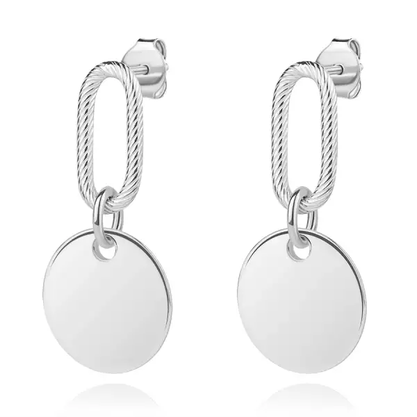 925 ezüst fülbevaló - ovális láncszemmel, fényes koronggal, stekkerzárral 