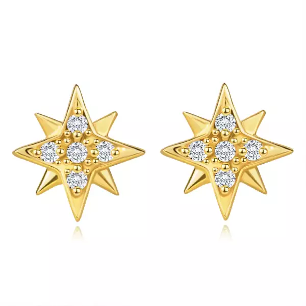 585 sárga arany fülbevaló - aszimmetrikus csillag, átlátszó cirkóniák, stekkerzár