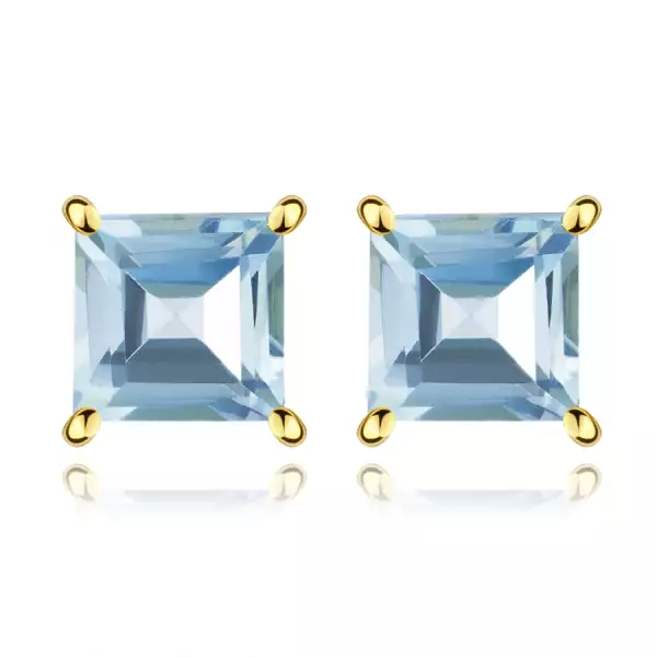 585 sárga arany fülbevaló - természetes kék topáz, szögletes, stekkerzárral