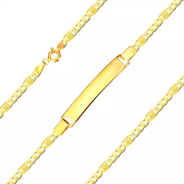 585 arany karkötő lemezzel - ovális szemek, elem téglalappal és ráccsal, 210 mm