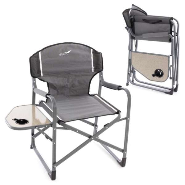 DIVERO Kempingszék szett asztal-italtartó 2 db világosszürke