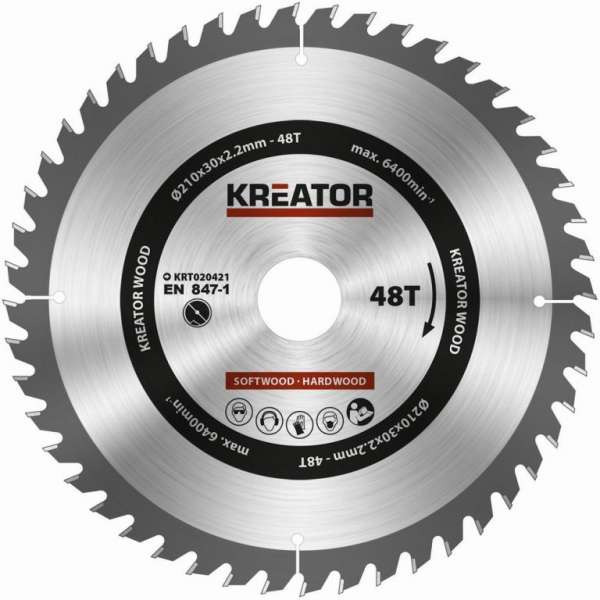 Kreator Fűrésztárcsa fa vágására 210 mm 48 T