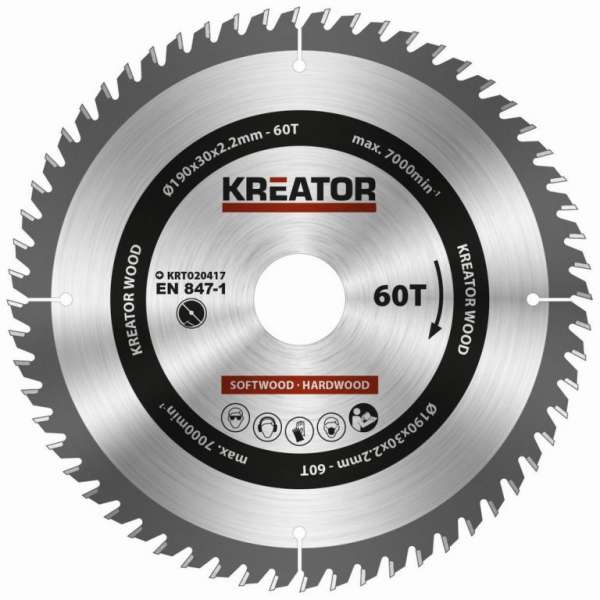 Kreator Fűrésztárcsa fa vágására 190 mm 60 T