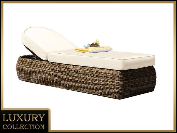 Rattan nyugágy állítható párnázat 198 x 68 cm BORNEO LUXURY (barna)