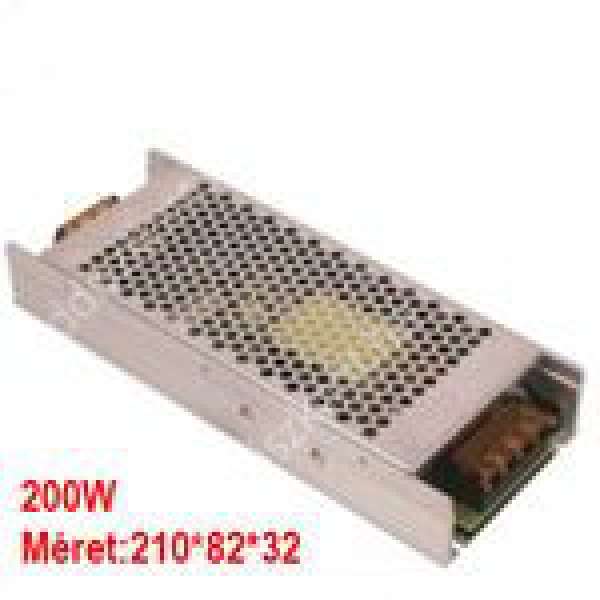 LED trafó 12V IP20 200W/16,7 A fémházas 3 év garancia