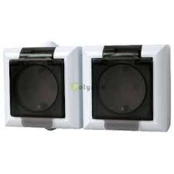 Business csatlakozóaljzat 2-es falon kivüli IP54 / átlátszó fedeles kültéri Fehér