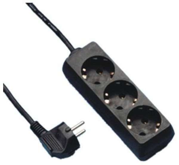 Elosztó 3-as 1,5m 3x1mm2 vezetékkel Fekete