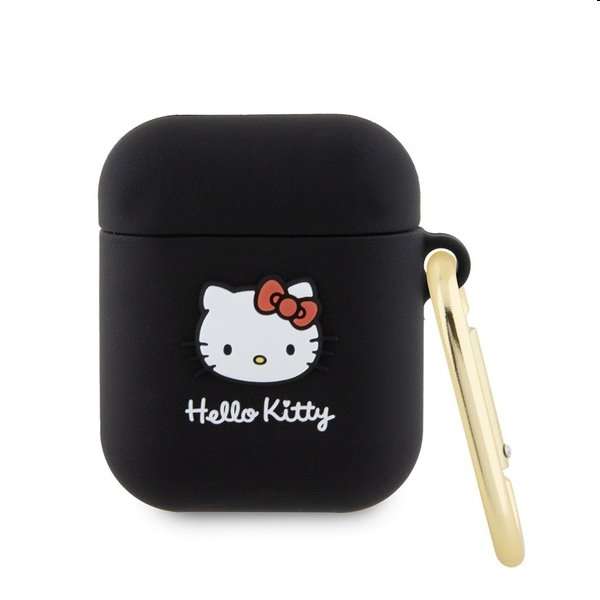 Hello Kitty Liquid Silicone 3D Kitty Head Logo tok Apple AirPods 1/2 számára, fekete