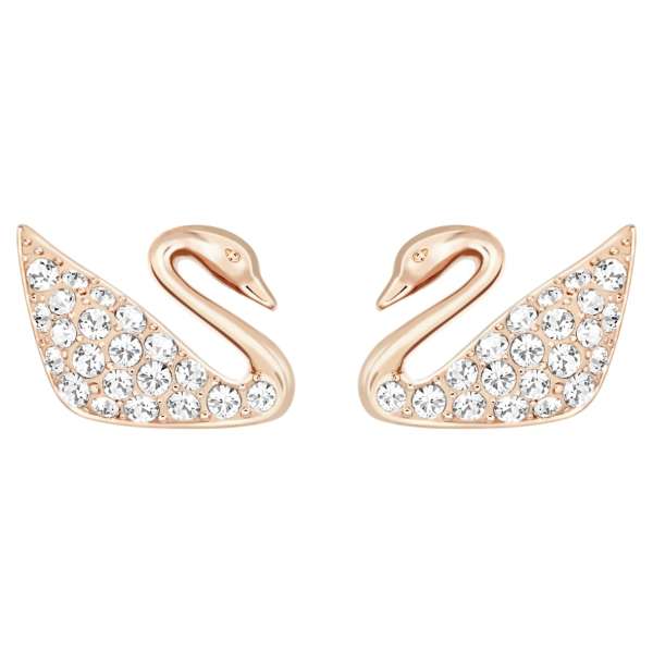 Swarovski Hattyú bedugós fülbevalók, fehér, rózsaarany árnyalatú bevonattal