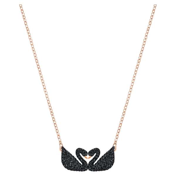 Swarovski Swarovksi ikonikus hattyú nyaklánc, fekete, rozéarany árnyalatú bevonattal
