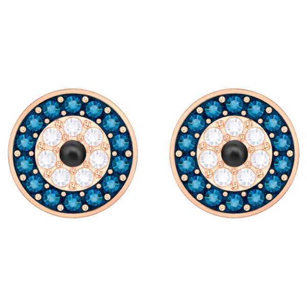 Swarovski Szerencsehozó gonosz szem bedugós fülbevalók, többszínű, rózsaarany árnyalatú bevonattal
