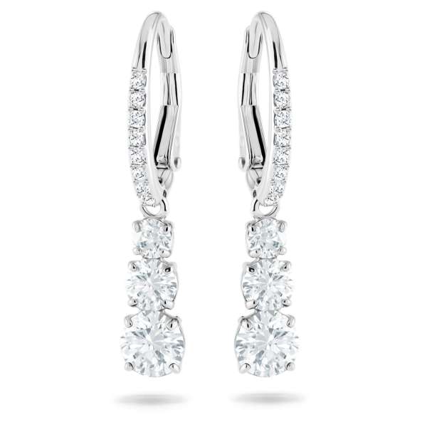 Swarovski Attract Trilogy csepp alakú bedugós fülbevaló, fehér, ródium bevonattal