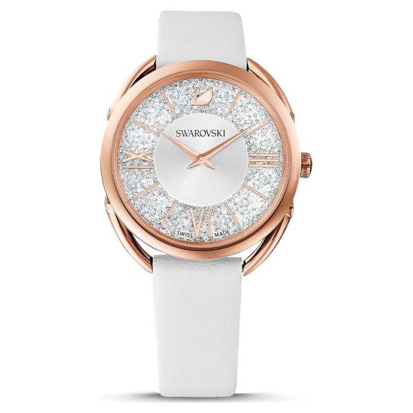 Swarovski Crystalline Glam karóra, bőrszíj, fehér, rozéarany árnyalatú PVD