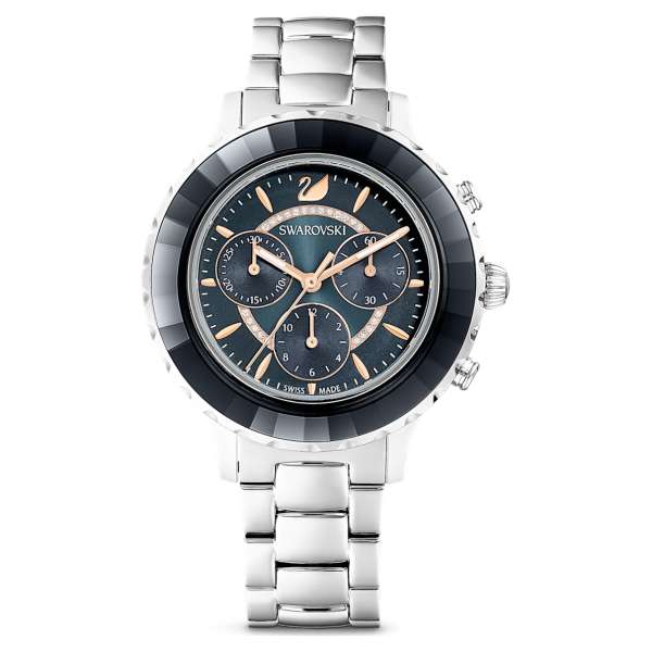Swarovski Octea Lux Chrono Watch, Metal bracelet, Dark gray, Stainless steel