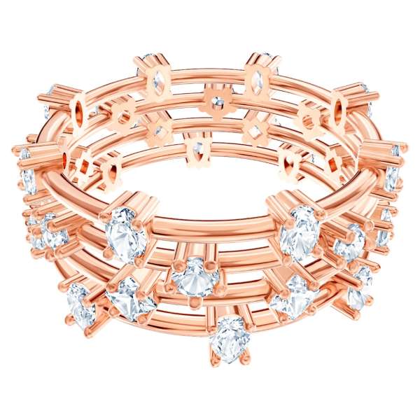 Swarovski Moonsun Ring Set, White, Rose-gold tone plated