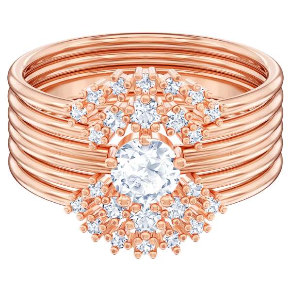 Swarovski Moonsun Ring Set, White, Rose-gold tone plated