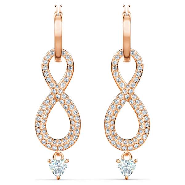 Swarovski Infinity bedugós fülbevaló, fehér, rozéarany árnyalatú bevonattal