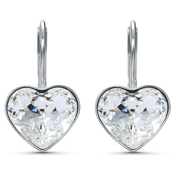 Swarovski Bella Heart bedugós fülbevaló, fehér, ródium bevonattal