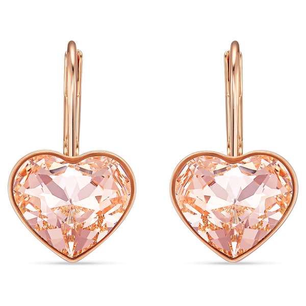 Swarovski Bella Heart bedugós fülbevaló, rózsaszín, rozéarany árnyalatú bevonattal