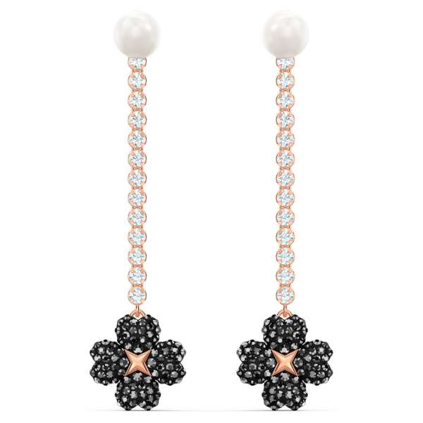 Swarovski Latisha bedugós fülbevaló, fekete, rozéarany árnyalatú bevonattal