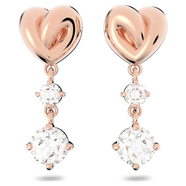 Swarovski Lifelong Heart bedugós fülbevaló, fehér, rozéarany árnyalatú bevonattal