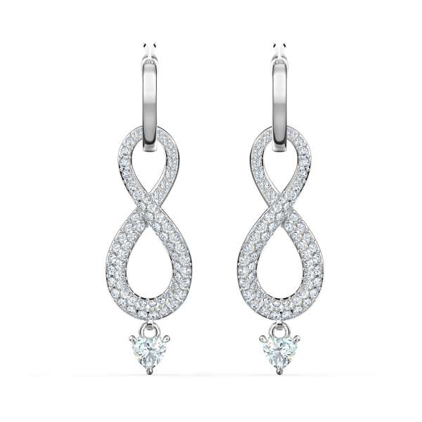Swarovski Infinity bedugós fülbevaló, fehér, ródium bevonattal
